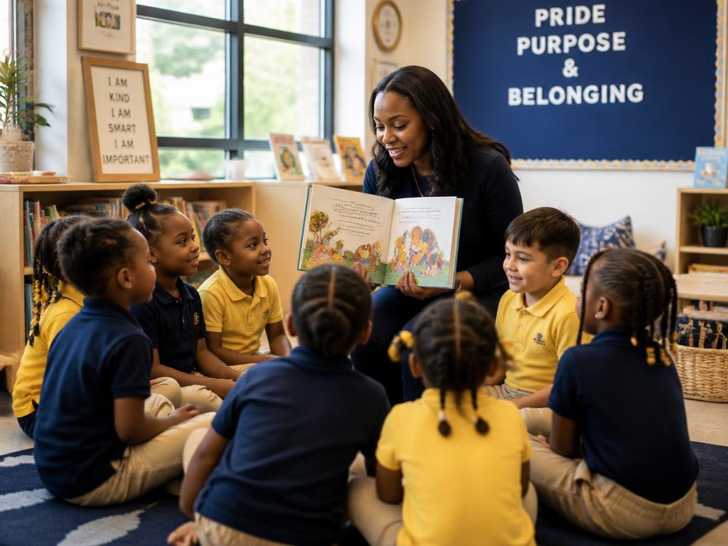 Teacher reading with preschool children during literacy time