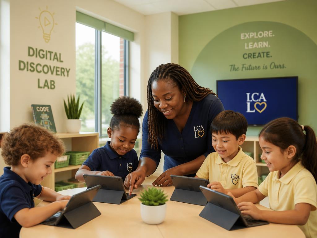 LCA teacher guiding children in the Digital Discovery Lab